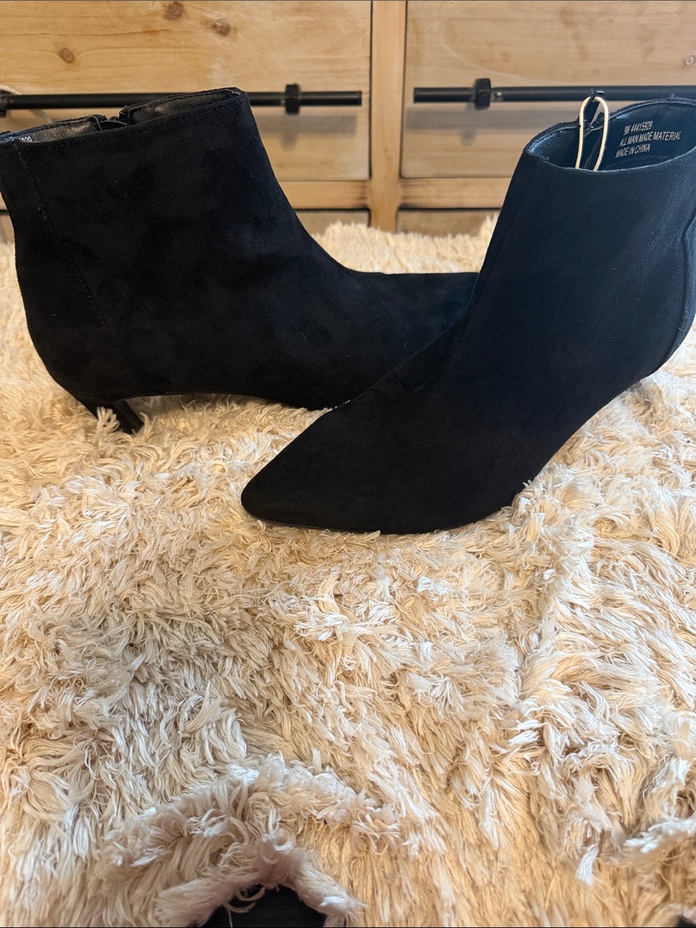 Cato Black Pointed Suede Ankle Booties